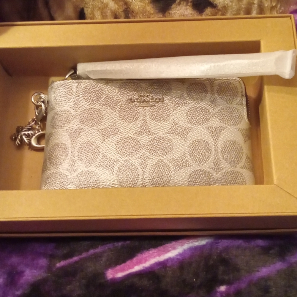 Coach Silver/Gray Metallic Signature Print Wristlet NWT